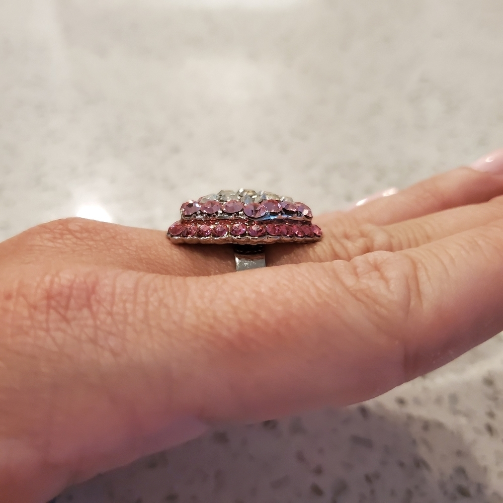 Pink Silver Rhinestone Statement Ring Adjustable … - image 3